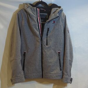 Tommy Hilfiger Men's S Gray Winter Coat, Faux Fur Lined, Water And Wind Resistan